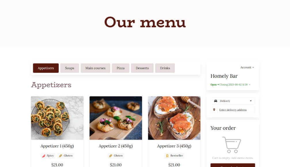 Bar website template