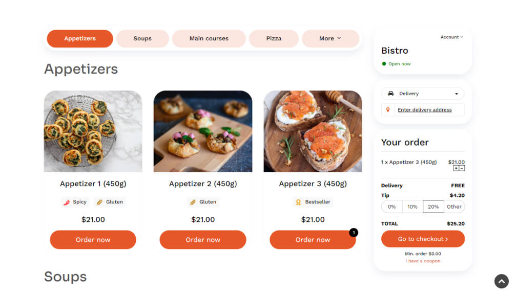 An example of a restaurant ecommerce platform with online ordering 2